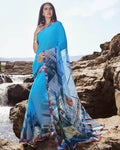 Light Blue Color Two Tone Casual Wear Georgette Printed Saree