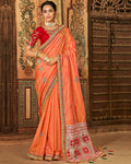 Orange Color Banarasi Silk Patch Border Classic Designer Saree