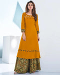 Mustard Color Rayon Stylish Printed Sharara Palazzo Suits