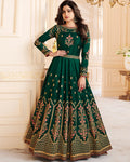 Dark Green Color Wedding Wear Silk Semi Stitched Embroidery Anarkali Gown