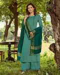 Sea Green Colored Casual Rayon Palazzo Suit with Dupatta