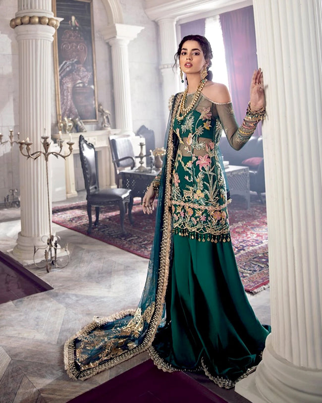 Palm Green Designer Heavy Embroidered Wedding Anarkali Gown | Green gown  dress, Gowns, Embroidered wedding