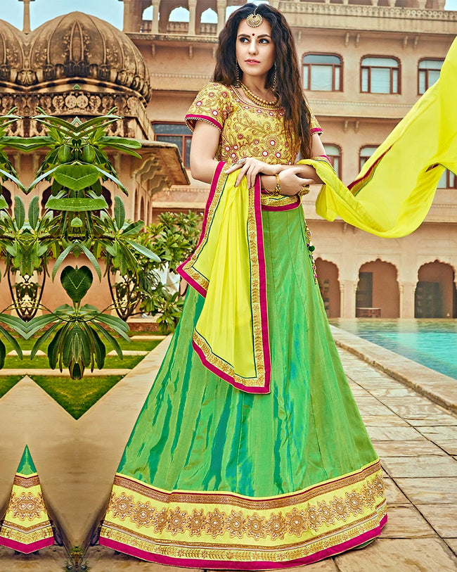 Lime Green Color Party Wear Silk Jacquard Lehenga & Blouse with Dupatta