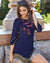 Navy Blue Color Casual Wear Rayon Embroidered Work Short Kurtis