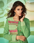 Green Color Casual Wear Cotton Silk Pant Style Suits