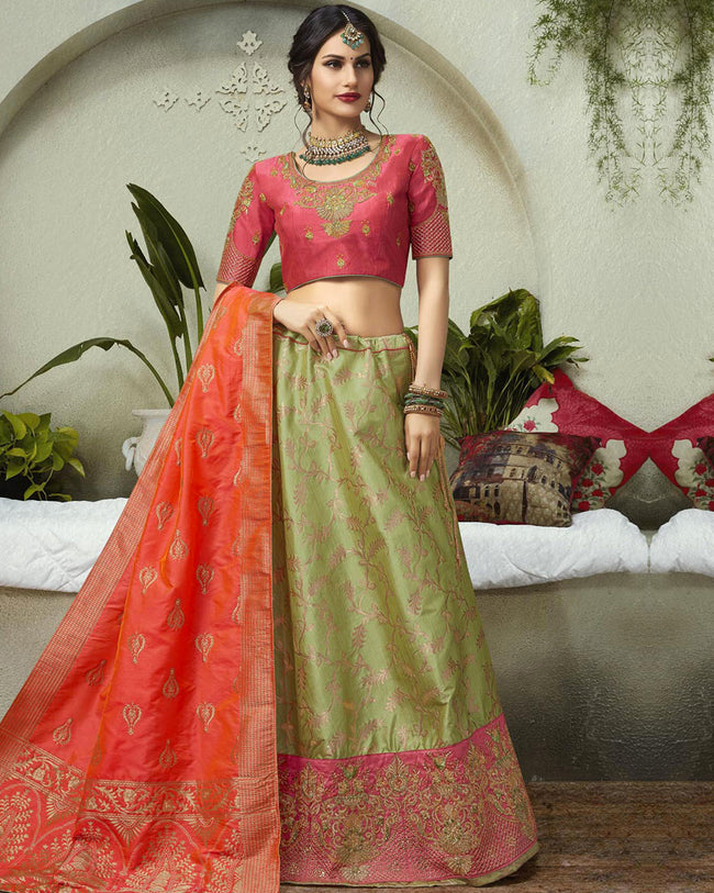 Green Color Party Wear Lehenga & Blouse with Dupatta