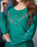 Teal Green Color Party Wear Silk Palazzo Style Suits
