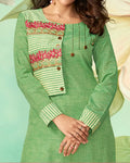 Green Color Casual Wear Cotton Silk Pant Style Suits