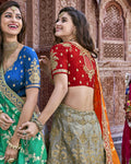 Red-Gray Color Wedding Wear Silk Thread Work Lehenga Choli