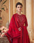Red Colored Partywear Embroidered Muslin Palazzo Suit withDigital Printed Dupatta