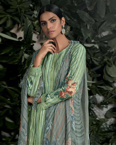 Light Green Color Digital Printed Pashmina Unstitched Winter Pakistani Suit