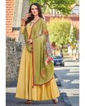 Yellow Colored Partywear Embroidered Art Silk Gown With Muslin Silk Dupatta