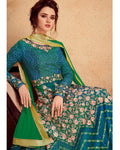 Teal Green and Blue Colored Partywear Embroidered Silk & Net Semi-Stitched Anarkali Suit