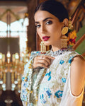 Entrancing White Blue Color Georgette Unstitched Pakistani Suit