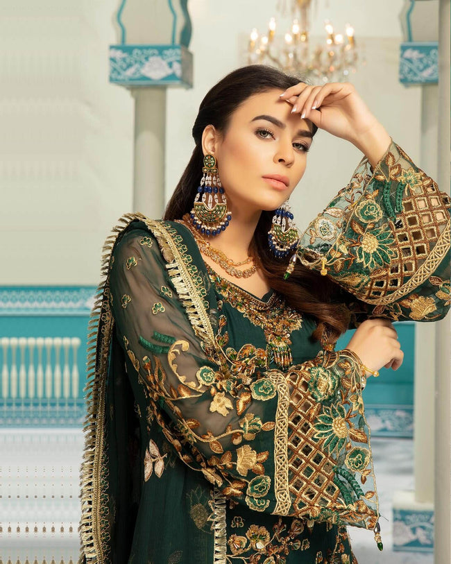 Preferable Green Color Unstitched Pakistani Palazzo Suit