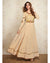 Beige Colored Partywear Embroidered Maslin Silk Long Gown