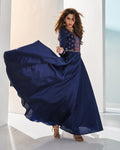 Navy Blue Colored PartyWear Embroidered Silk Gown