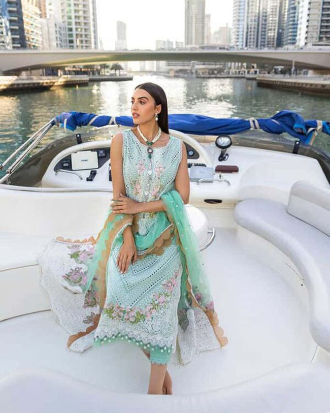 Sea Green Color Unstitched Cotton Self Embroidery Lawn Pakistani Salwar Kameez Suits