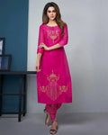 Magenta Pink Color Party Wear Silk Stylish Pant Suits