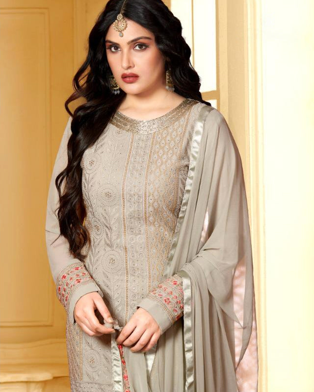 Gray Color Party Wear Fancy Unstitched Pakistani Sharara Suit