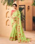 Parrot and Peach Color Wedding Wear Pure Dola Silk Embroidery Work Saree