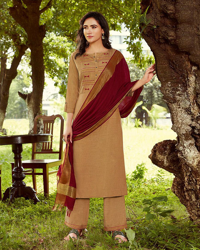Gold Colored Casual Rayon Palazzo Suit with Dupatta