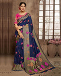 Navy Blue Color Pure Dola Jacquard Silk Designer Saree
