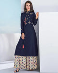 Navy Blue Color Rayon Stylish Printed Sharara Palazzo Suits