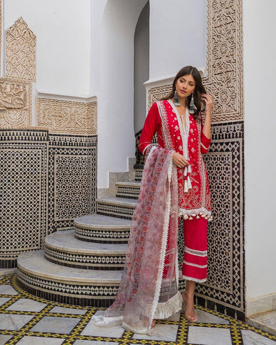Amazing Red Color Pure Cotton Lawn Pakistani Palazzo Suit