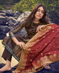 Chocolate Brown Color Digital Printed Pashmina Unstitched Winter Pakistani Suit