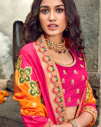 Magenta Pink Color Bridal Wear Silk Thread Work Lehenga Choli