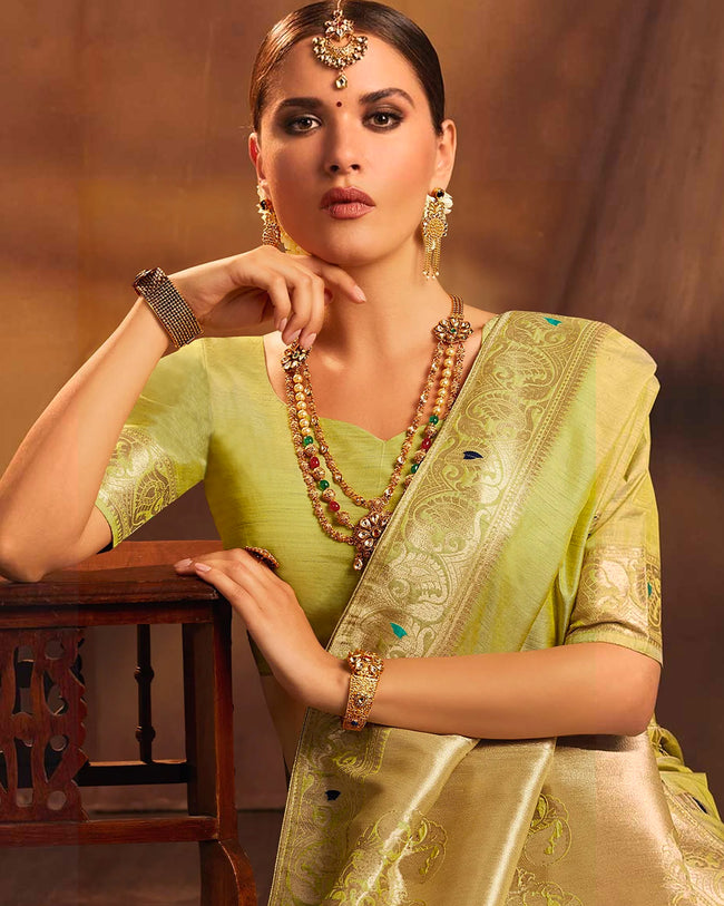 Olive Green Color Party Wear Jacquard Silk Saree
