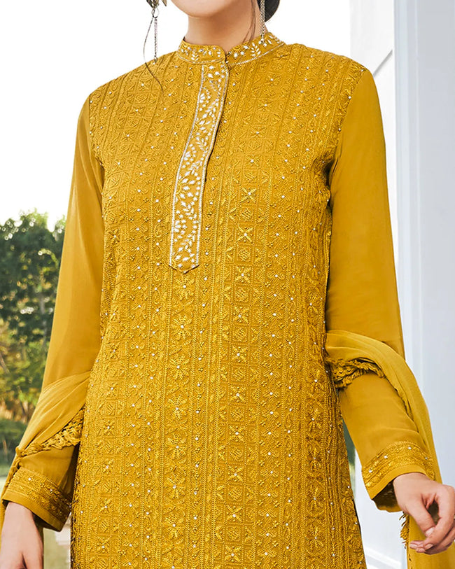Mustard Yellow Color Festive Wear Pakistani Palazzo Suit with Dupatta