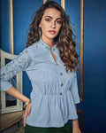 Blue-Green Colored Casual Wear ReadyMade Palazzo Set