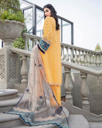 Lemon Yellow Color Unstitched Cotton Lawn Pakistani Salwar Kameez Suit
