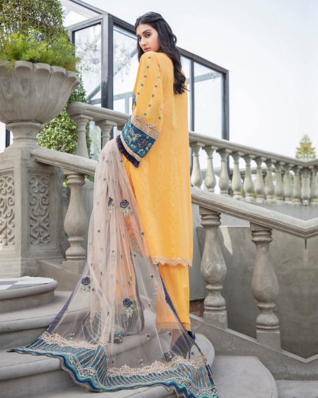 Mustard Color Unstitched Cotton Lawn Pakistani Salwar Kameez Suit
