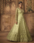 Light Green Color Wedding Wear Net Semi Stitched Anarkali Suit