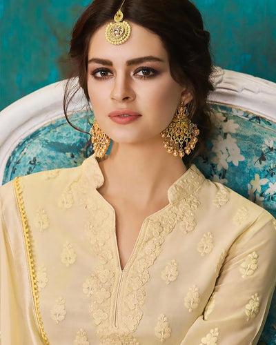 Cool off White Colored Georgette Embroidered Palazzo Suits