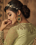 Light Green Color Wedding Wear Net Semi Stitched Anarkali Suit