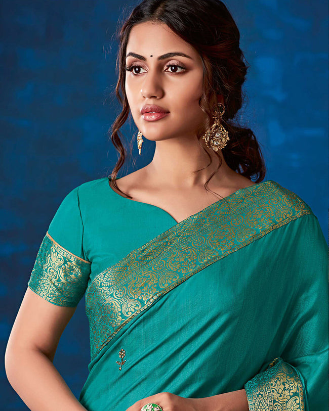 Mesmerising Teal Green Color Fancy  Georgette With Lace Border Saree