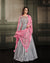 Grey Colored Partywear Embroidered Georgette Satin Anarkali Suit With Net Dupatta