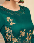Arresting Green Colored Partywear Embroidered Cotton Silk Gown