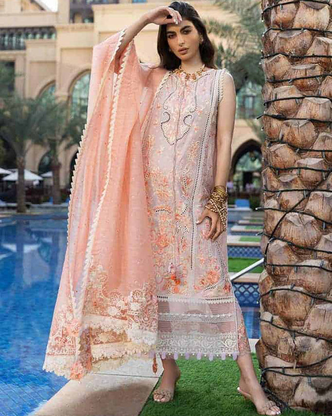Beige Color Unstitched Cotton Self Embroidery Lawn Pakistani Salwar Kameez Suits