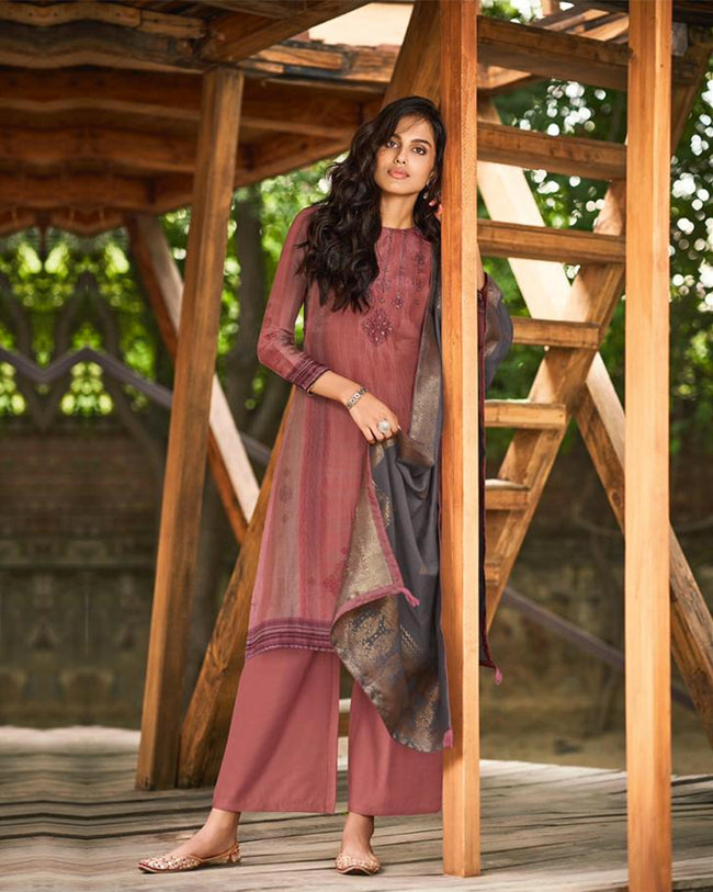 Rust Color Silk Digital Printed Winter Pakistani Suits