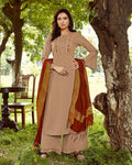Beige Colored Casual Rayon Palazzo Suit with Dupatta
