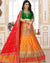 Orange and Green Color Wedding Wear Silk Jacquard Lehenga & Blouse with Dupatta