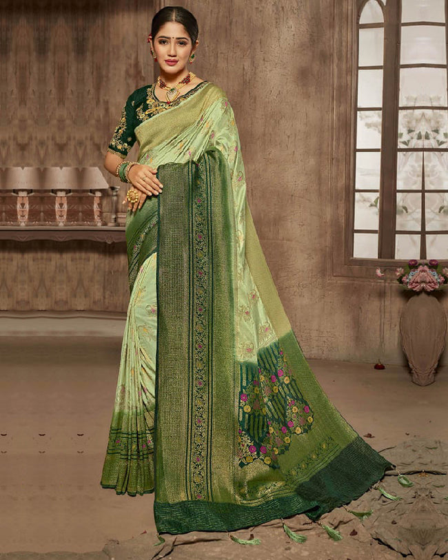 Mehndi Green Color Pure Dola Jacquard Silk Designer Saree
