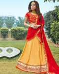 Red and Peach Color Bridal Wear Silk Jacquard Lehenga & Blouse with Dupatta