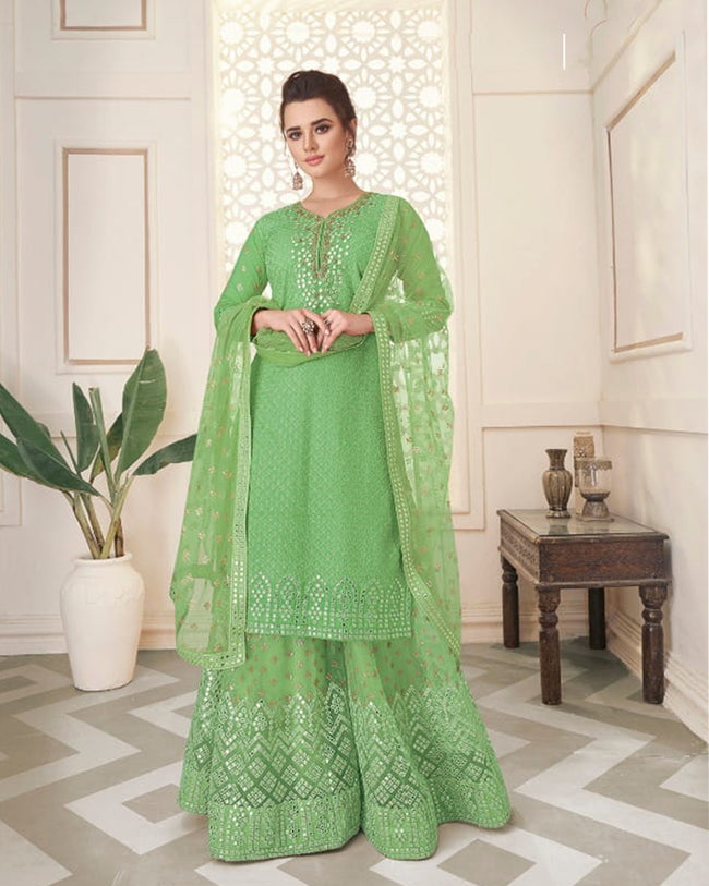 Buy Fashorama Foux Georgette Embroidered Plazzo Sharara Suit For Women |  Readymade Anarkali Salwar Suit Gown | Semi-Stitched Top and Duppata with  Sharara at Amazon.in