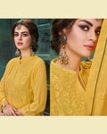 Yellow Colored Georgette Embroidered Palazzo Suit With Dupatta
